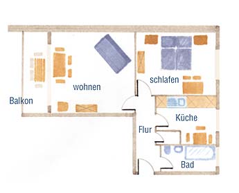 Wohnungsgrundriß der 62m² Fehmarn Ferienwohnung