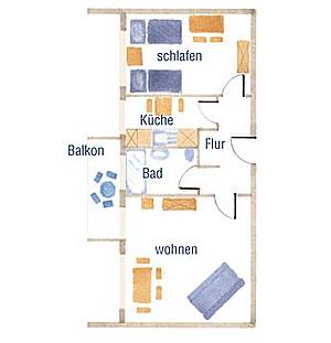 Wohnungsgrundriß ihrer Ferienwohnung auf Fehmarn
