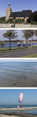 Fotos von der Sonneninsel Fehmarn. Kirche, Fahrradtour an der Ostsee, seichter Ostseestrand, Surfen und Kyten auf Fehmarn